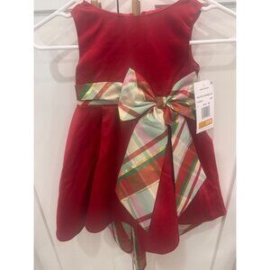 Rare Editions Red Holiday Dress W/ Plaid Bow Size 3T Polyester Metallic Blend To